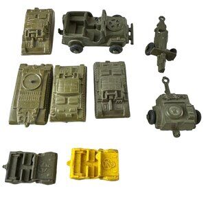 Lot Vintage Lido Plastic Army Tank Jeep Trailer Gun